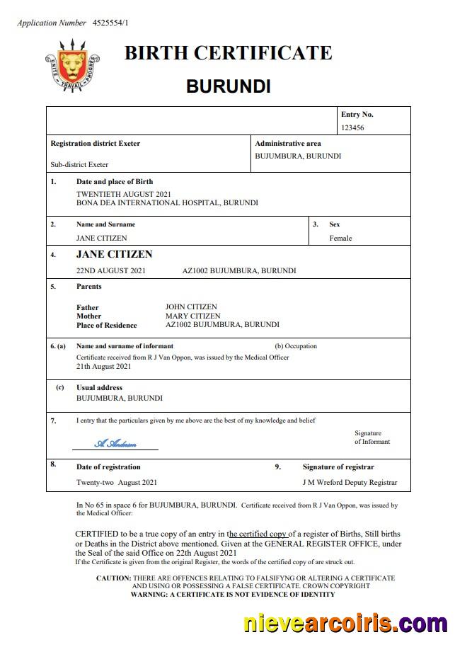 Burundi vital record birth certificate